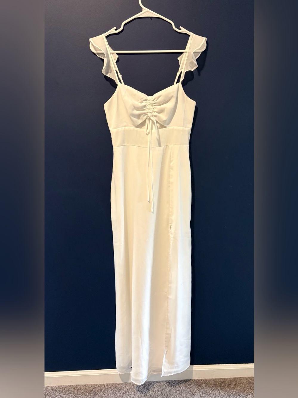 Lulu's The Way To Love White Ruffled Cutout Maxi Dress Size XS